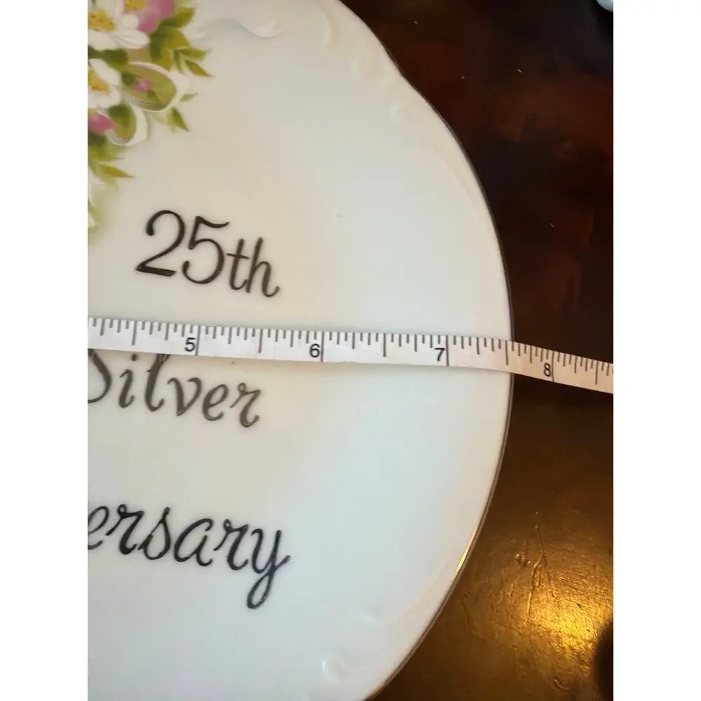 25th Silver Anniversary Plate Decorative Collector Wedding Gift Hand Crafted VTG